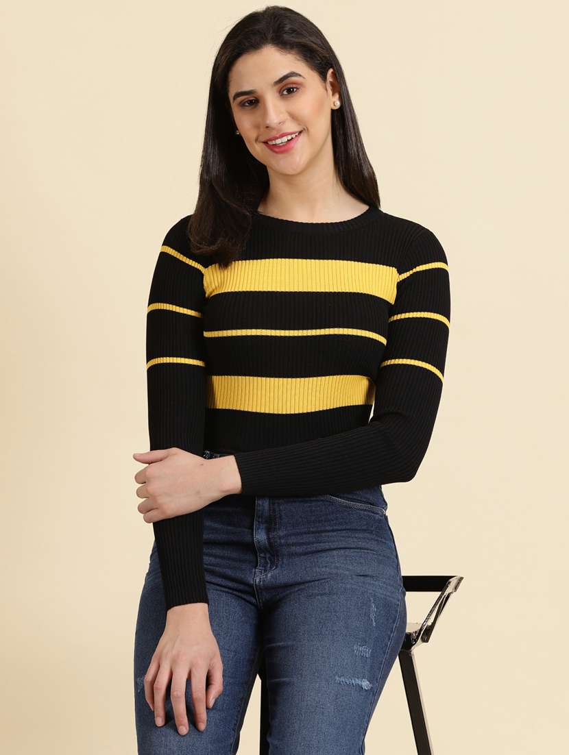 round neck color block crop top - 19699094 -  Standard Image - 1
