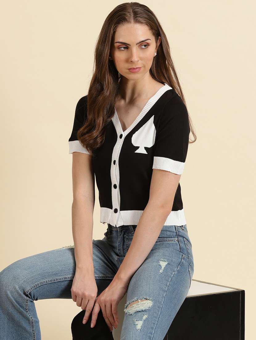 women's crop v neck top - 19699104 -  Standard Image - 1