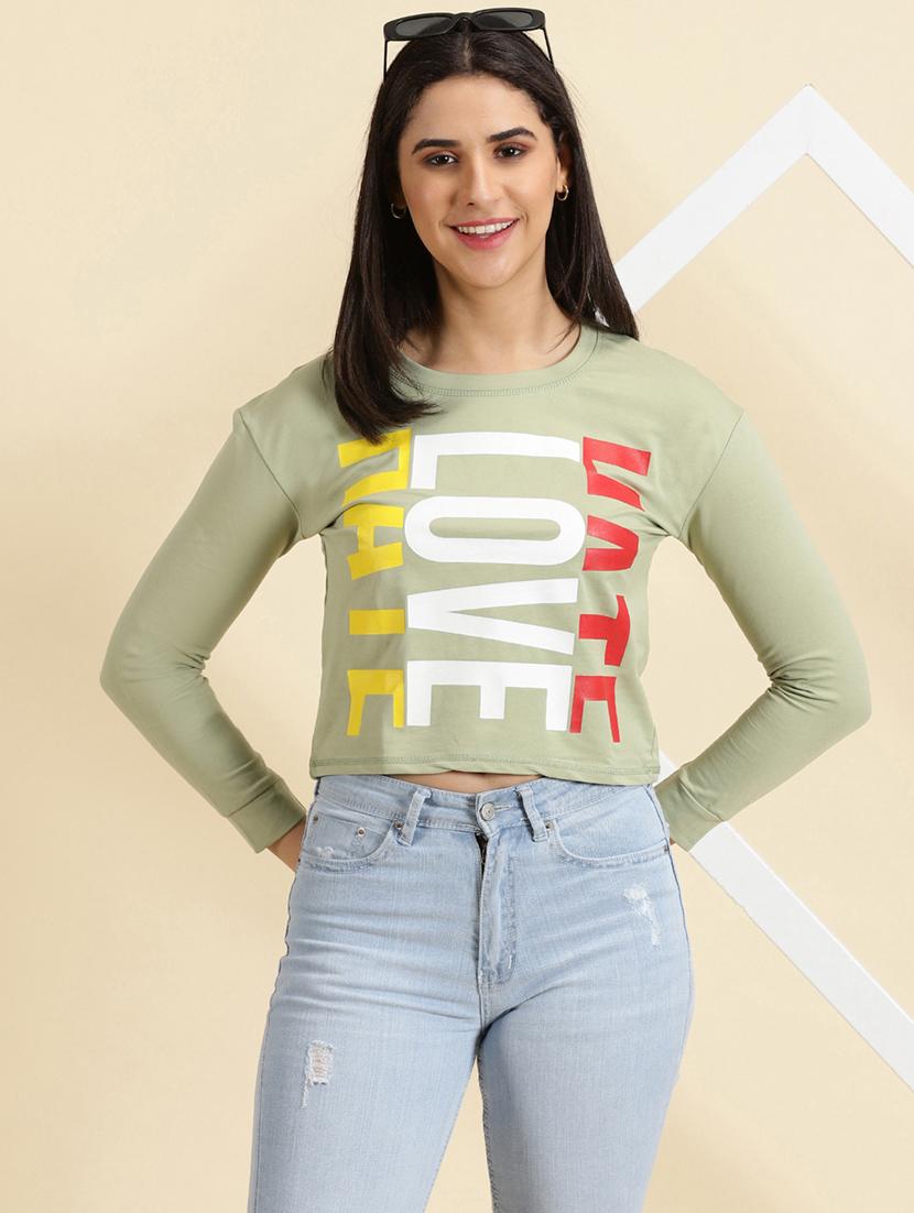 women's crop round neck top - 19699111 - Standard Image - 1