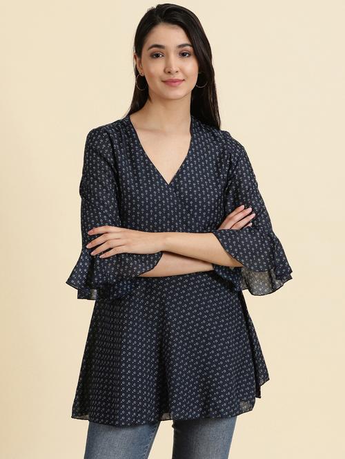 blue printed wrap top - 19699116 -  Standard Image - 0