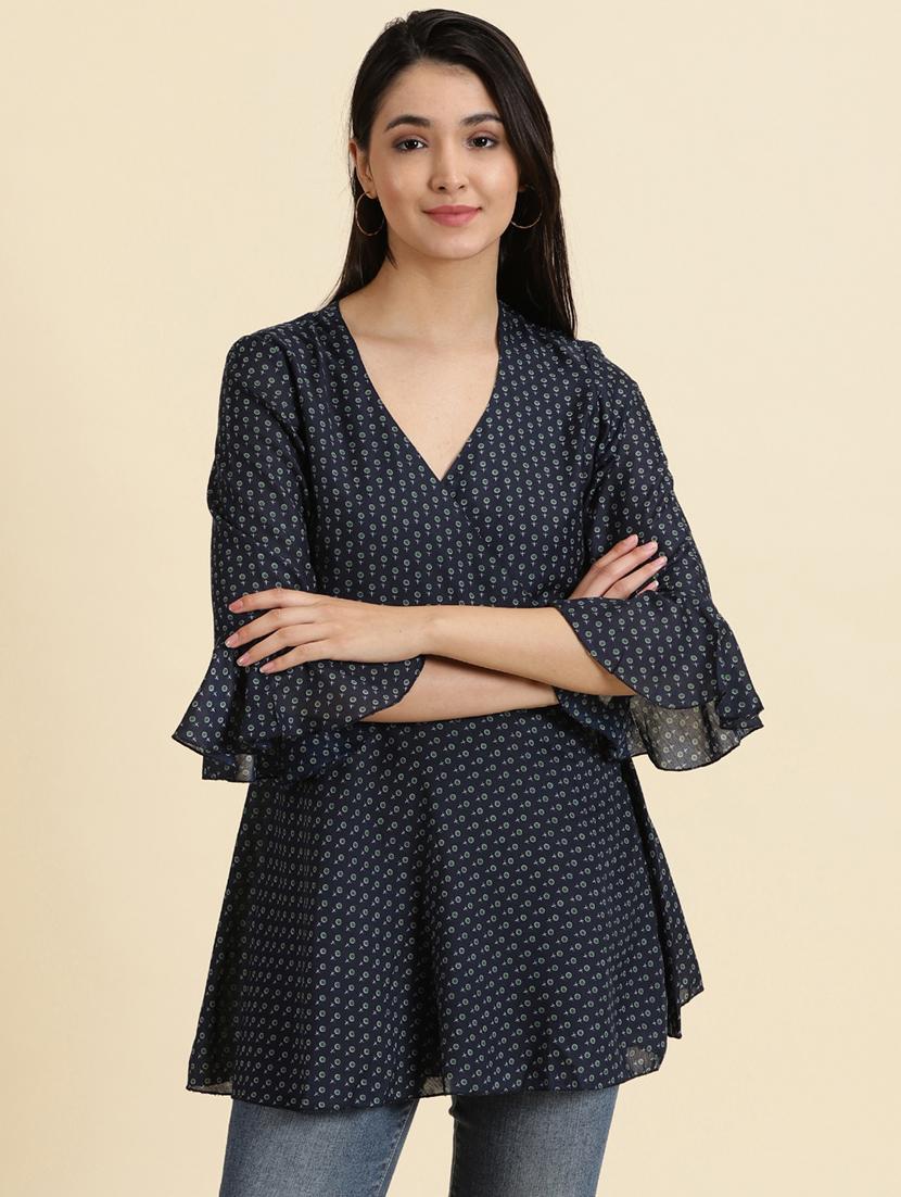 blue printed wrap top - 19699116 -  Zoom Image - 0