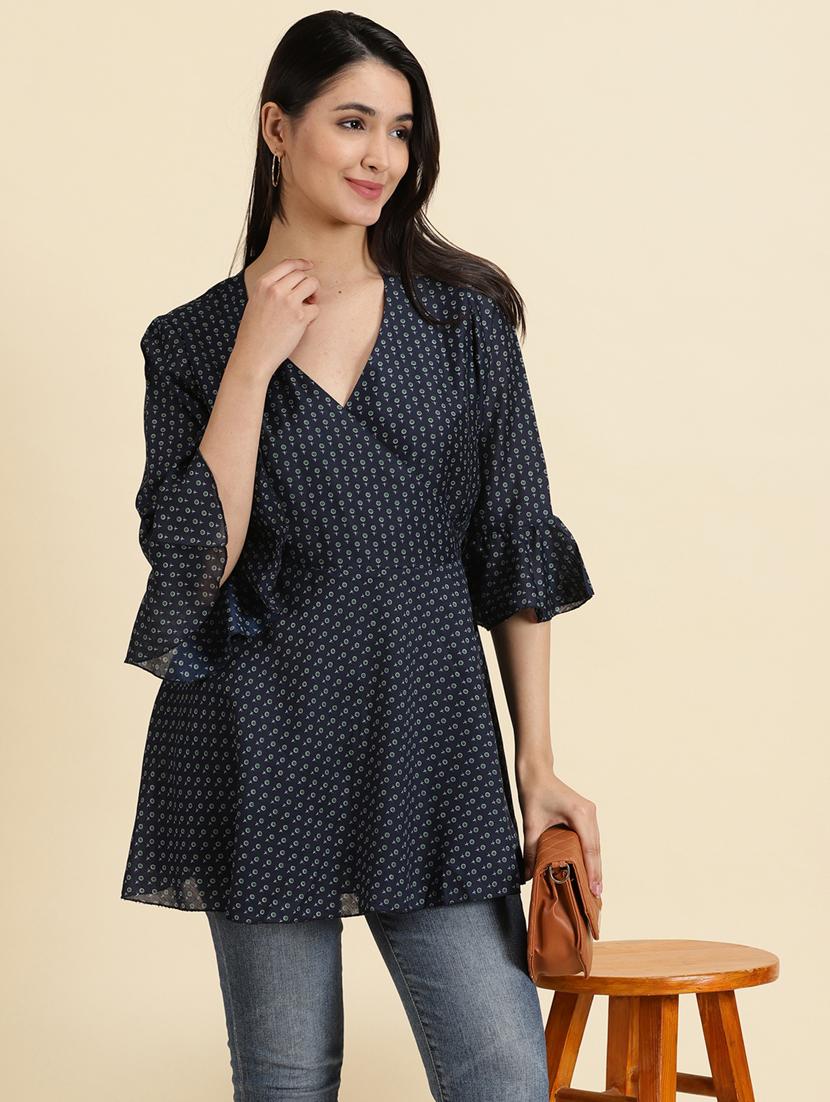 blue printed wrap top - 19699116 -  Standard Image - 1