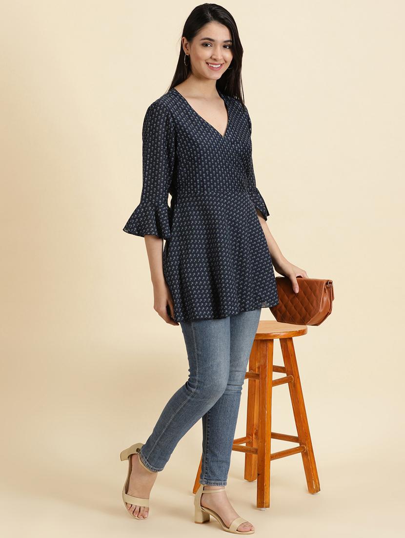 blue printed wrap top - 19699116 - Standard Image - 4