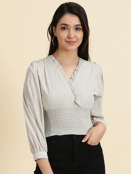women's crop v neck top - 19699127 - Standard Image - 0