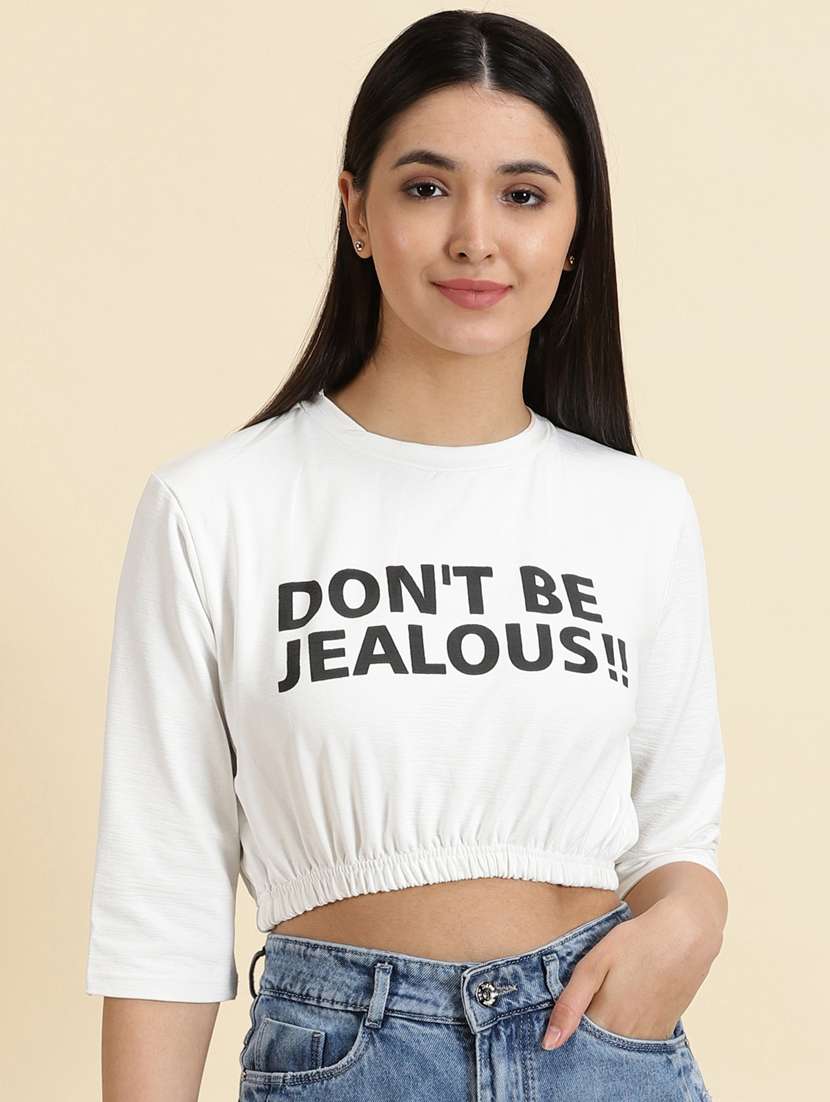 women's crop round neck top