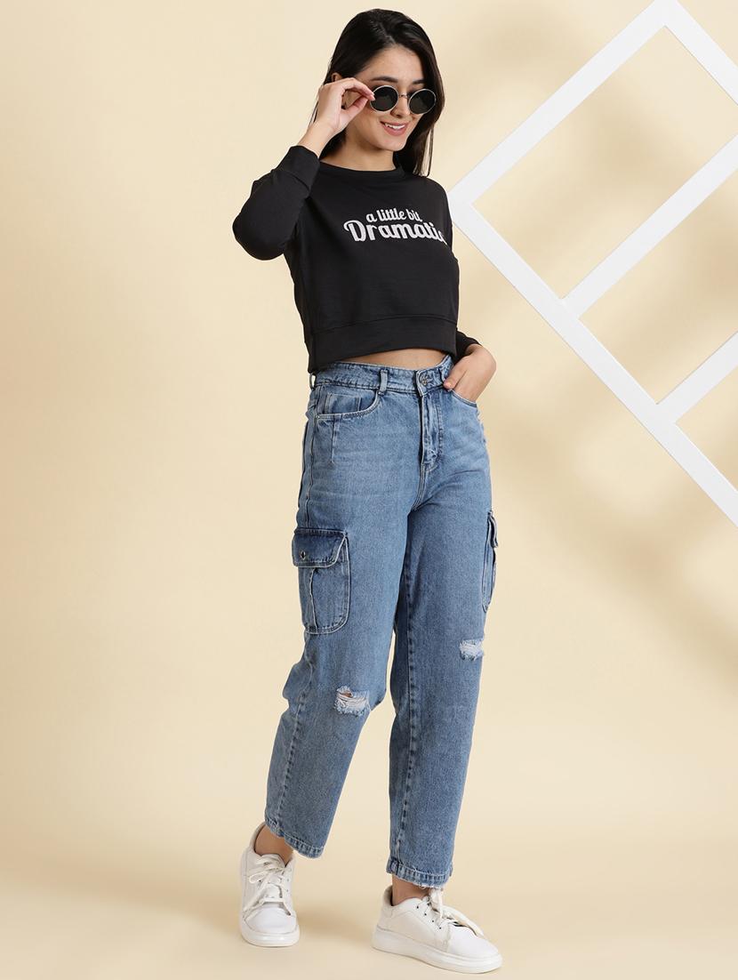 women's crop round neck top - 19699144 - Standard Image - 4
