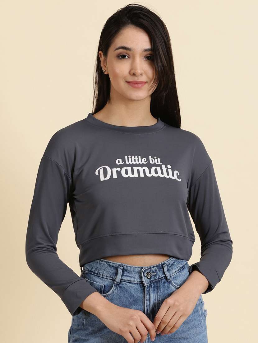 women's crop round neck top