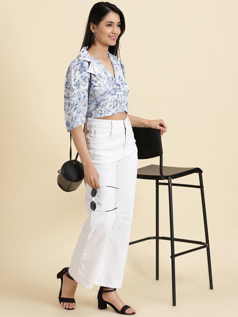 women's crop lapel neck top - 19699163 - Standard Image - 4