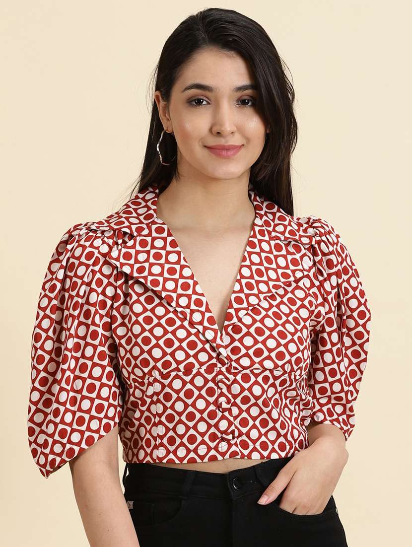 women's crop lapel neck top