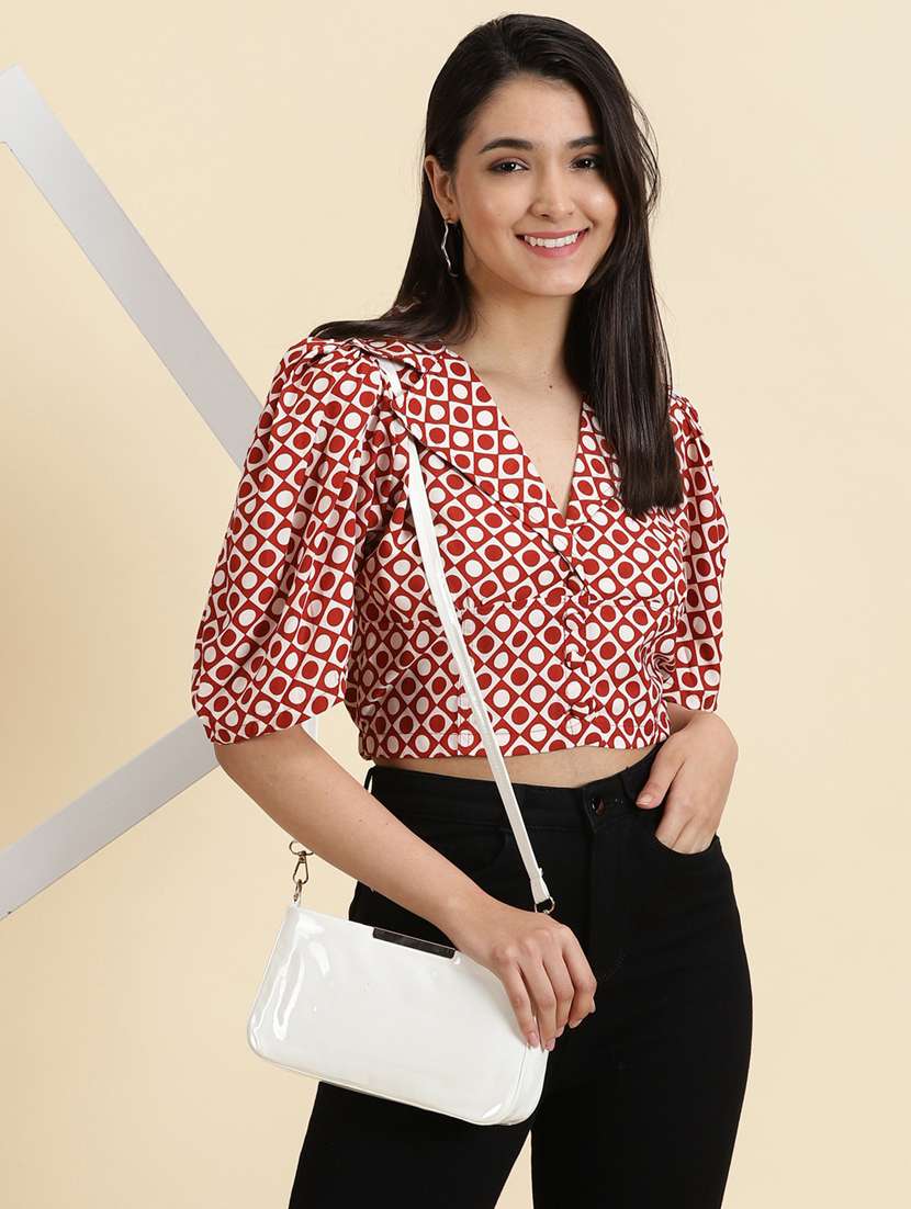 women's crop lapel neck top - 19699164 -  Standard Image - 1