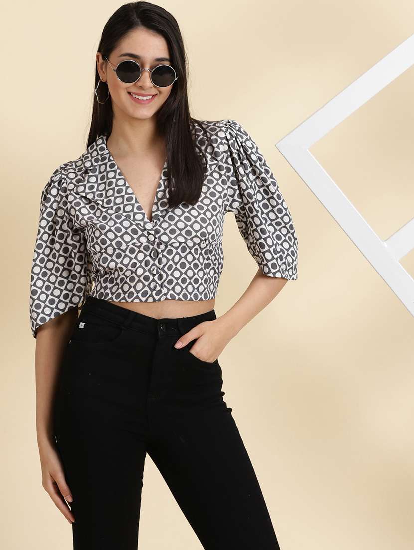 women's crop lapel neck top - 19699165 -  Standard Image - 1