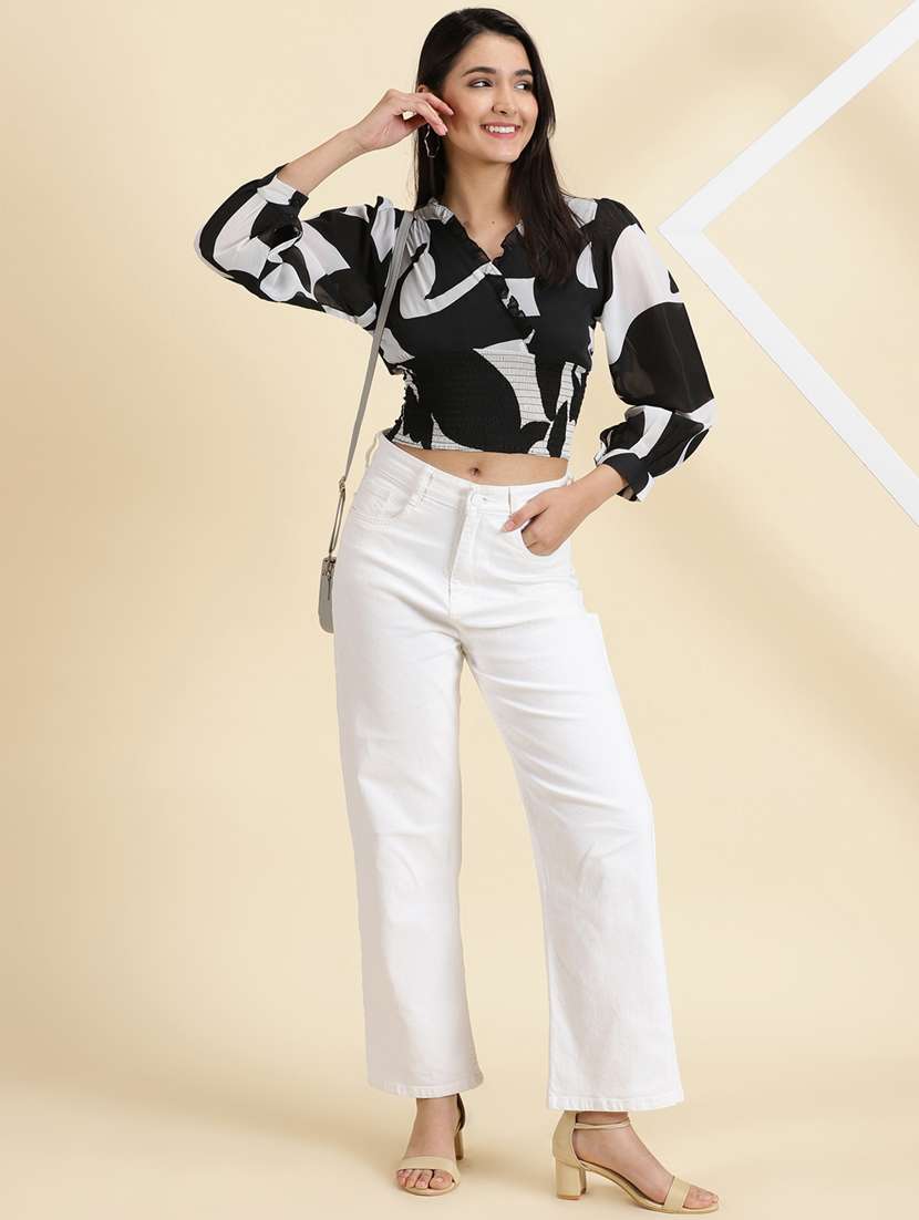 women's crop overlap neck top - 19699170 - Standard Image - 4