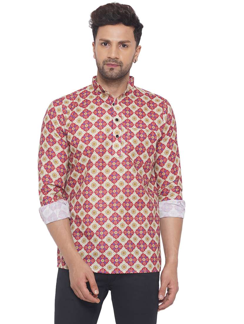 mandarin neck printed short kurta
