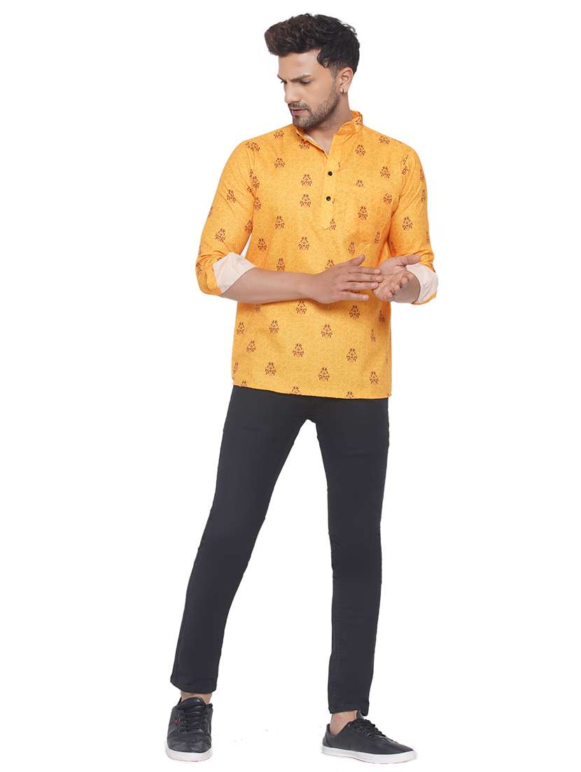 mandarin neck printed short kurta - 19699218 - Standard Image - 4