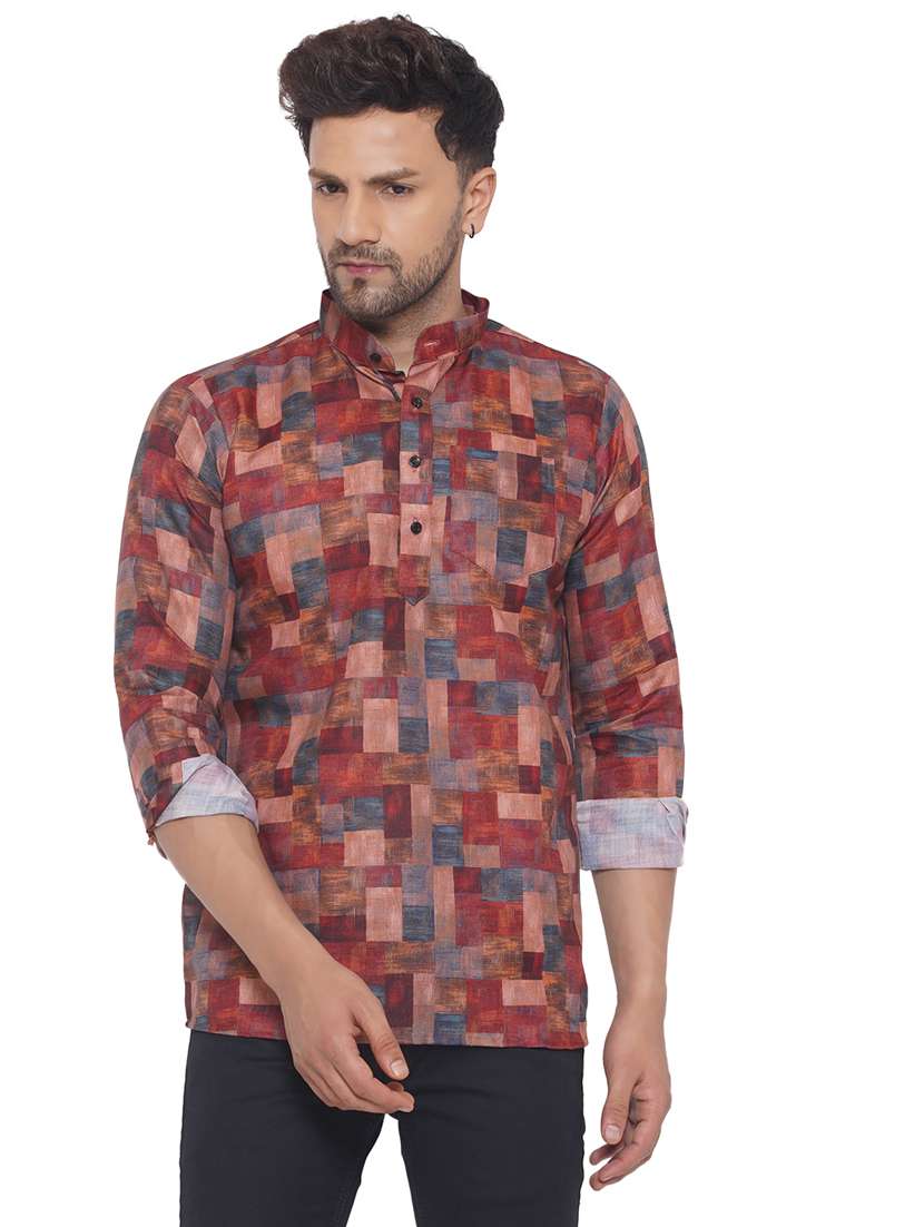 mandarin neck printed short kurta