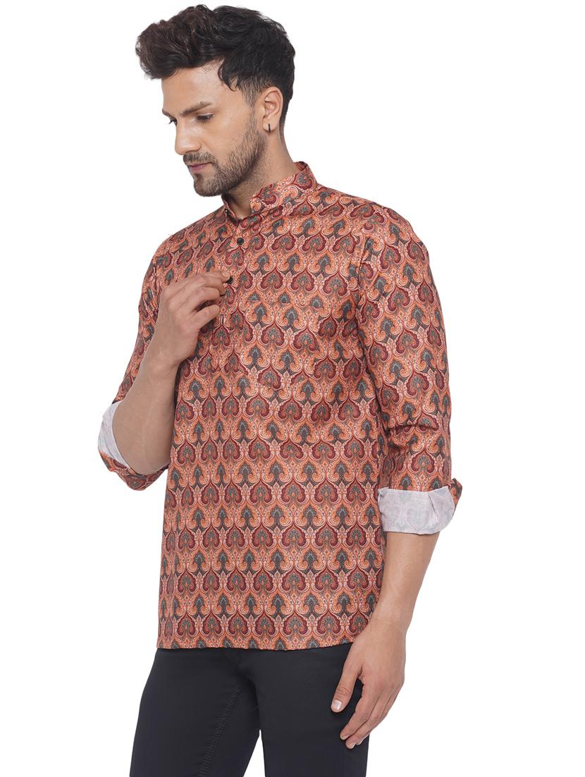 mandarin neck printed short kurta - 19699223 - Standard Image - 1