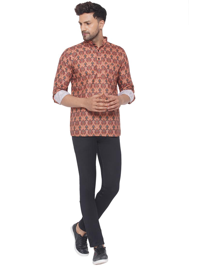 mandarin neck printed short kurta - 19699223 - Standard Image - 4
