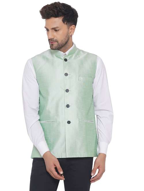 mandarin collar solid nehru jacket - 19699227 -  Standard Image - 0