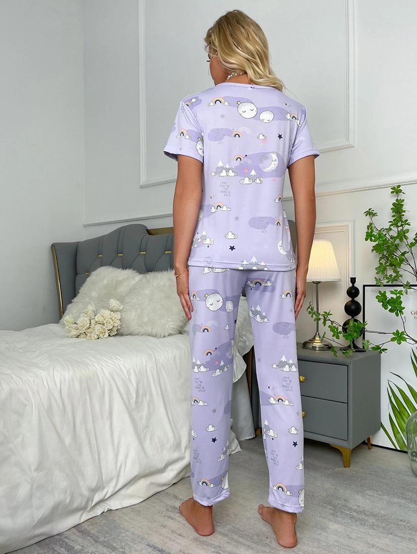 lavender printed pyjama set nightwear set - 19699412 - Standard Image - 1