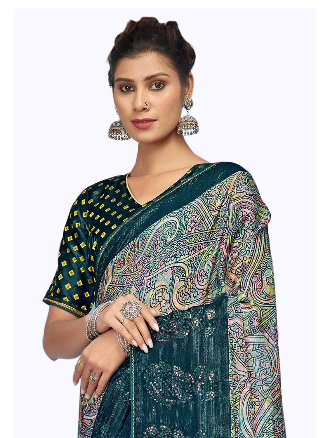 abstract print woven saree with blouse - 19700007 - Standard Image - 1