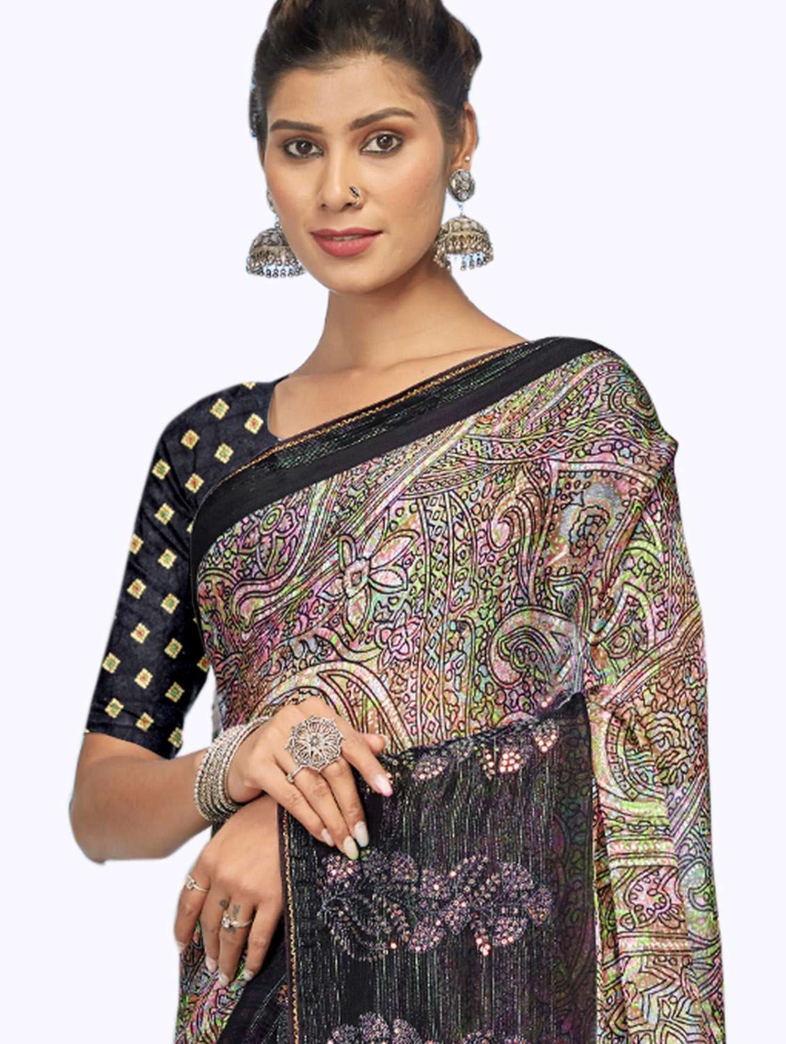 abstract print woven saree with blouse - 19700009 - Standard Image - 1