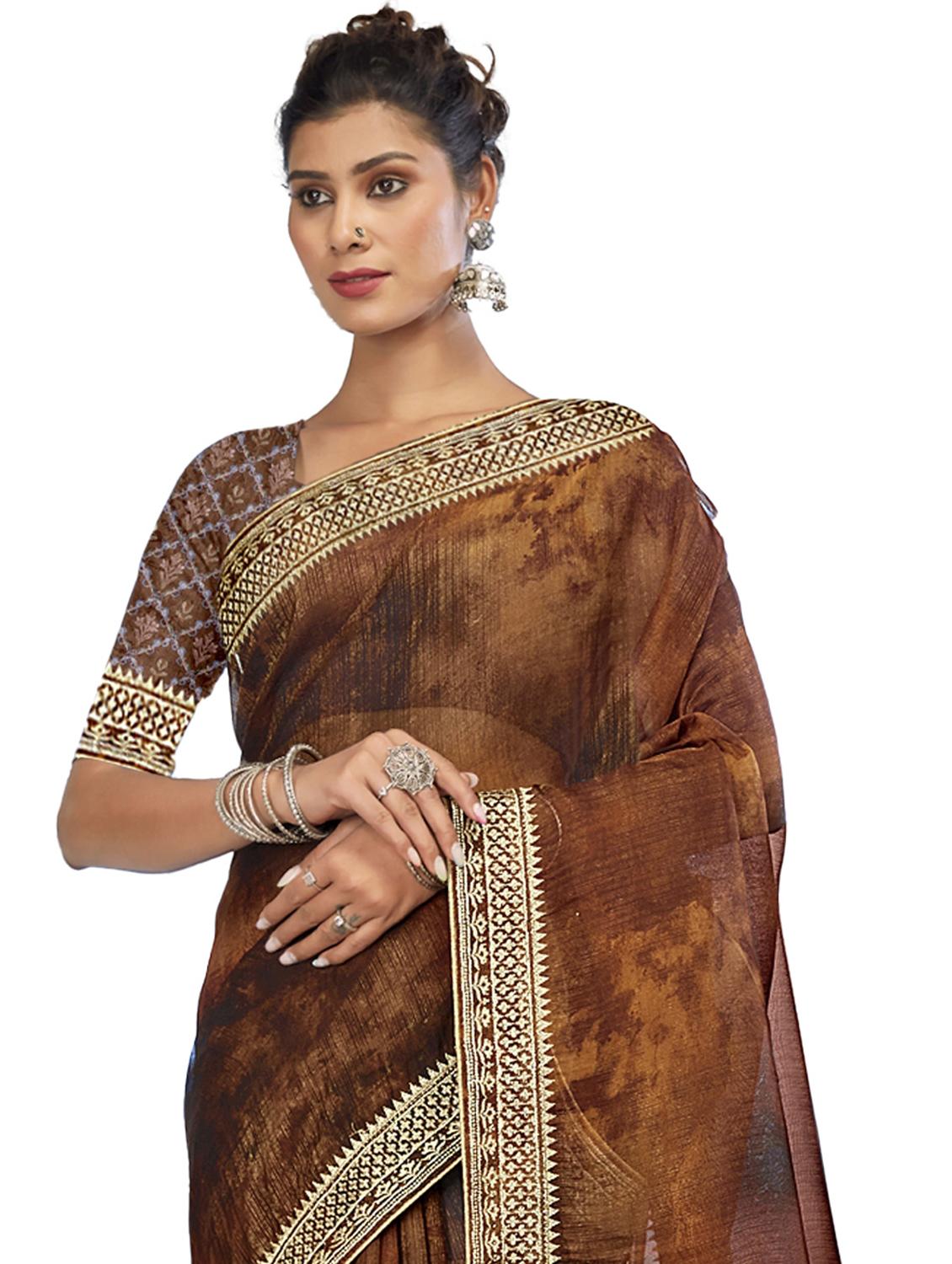 women's tie & dye brown colored saree with blouse - 19700070 - Standard Image - 1
