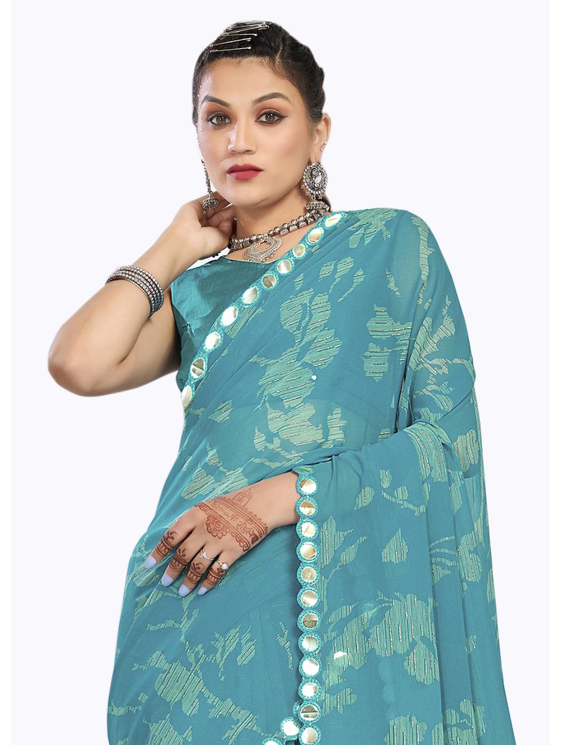 printed woven saree with blouse - 19700084 - Standard Image - 1