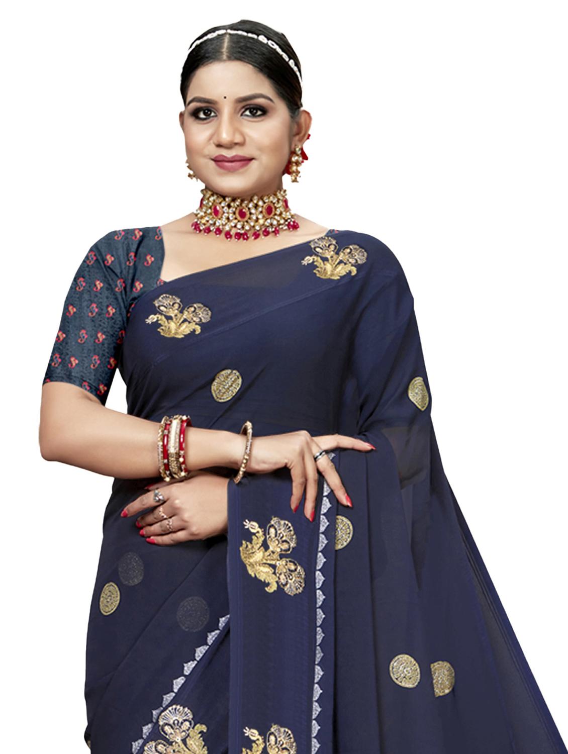 women's embroidered saree with blouse - 19700102 - Standard Image - 1