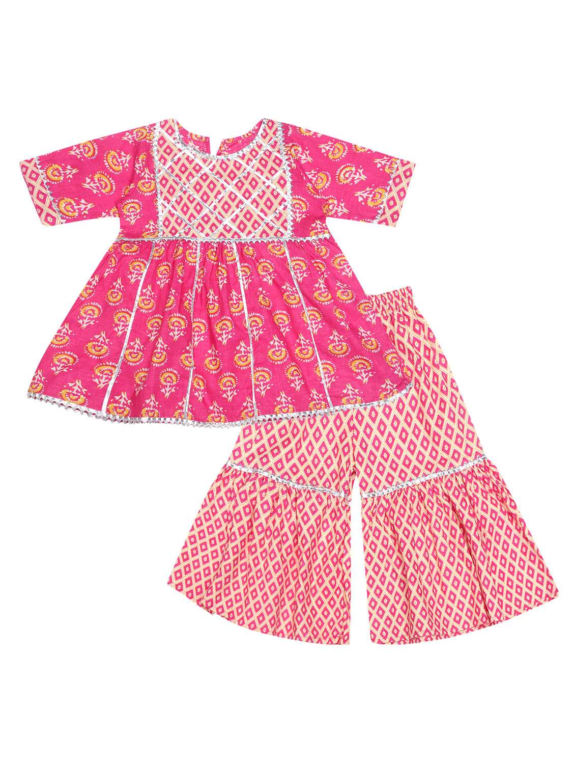 pink printed kurta sharara set