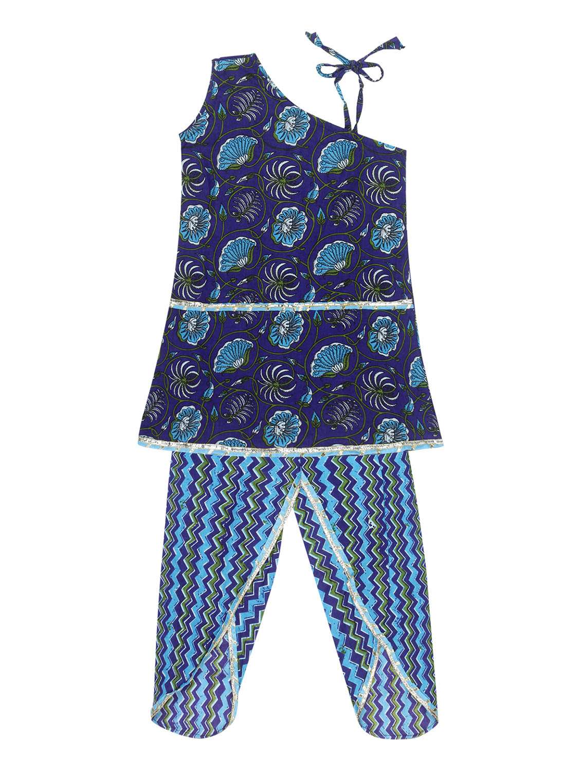 dark blue printed kurta salwar set 