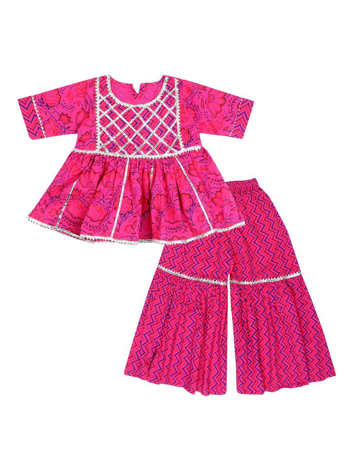 pink printed kurta sharara set
