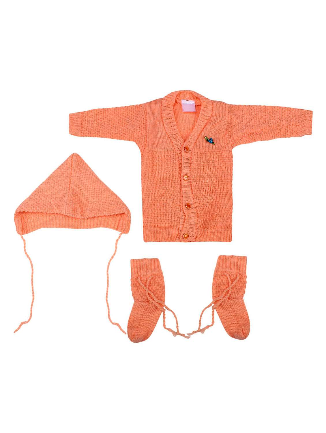 orange cardigan with cap and socks set