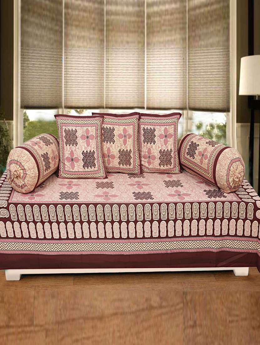 indhome life multicolor pure cotton set of 6 pcs jaipuri traditional pattern diwan set