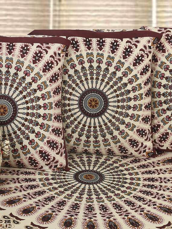 indhome life multicolor pure cotton set of 6 pcs jaipuri traditional pattern diwan set - 19701375 -  Standard Image - 1