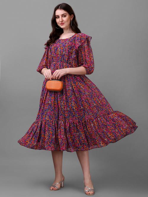 women's tiered dress printed dress - 19701666 -  Standard Image - 0