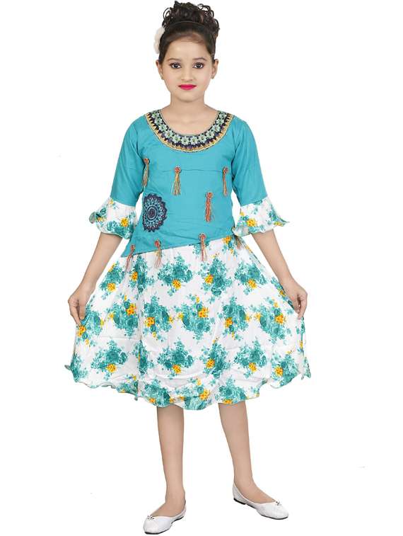 girls round neck bell sleeve frock