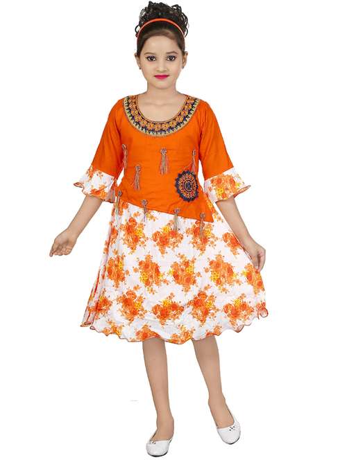 girls round neck three quarter sleeves frock - 19702191 -  Standard Image - 0