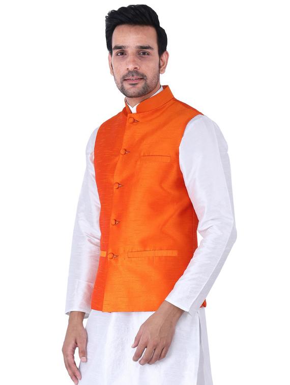 orange silk nehru jacket - 19702571 - Standard Image - 1