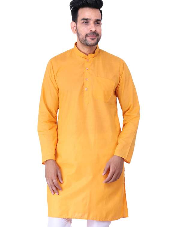 yellow cotton blend kurta