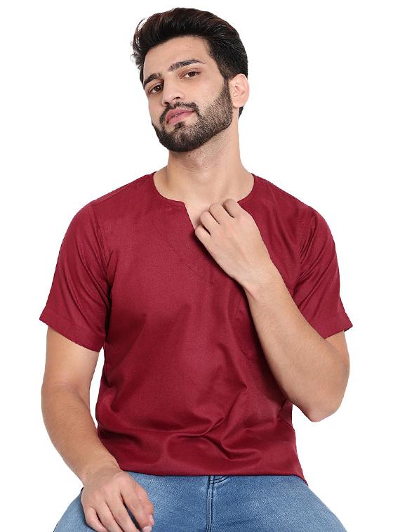 notched neck solid short kurta - 19702629 -  Standard Image - 1
