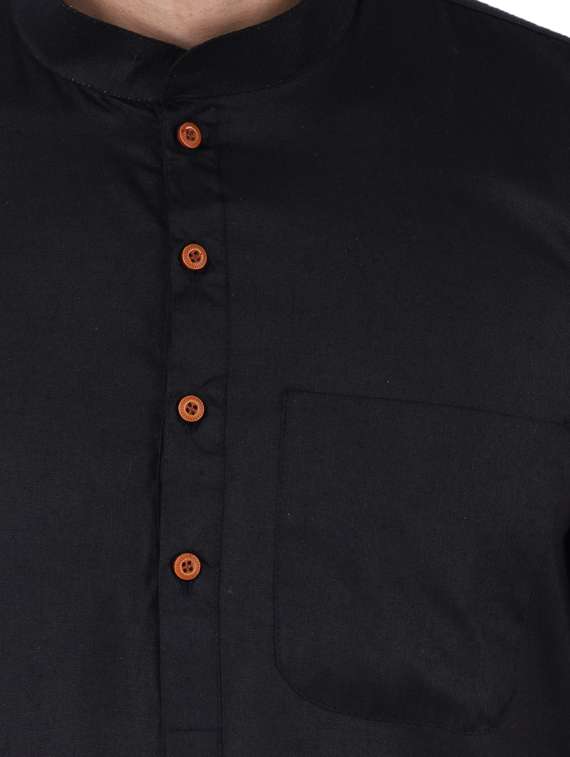 black solid kurta pyjama set - 19702825 -  Standard Image - 4