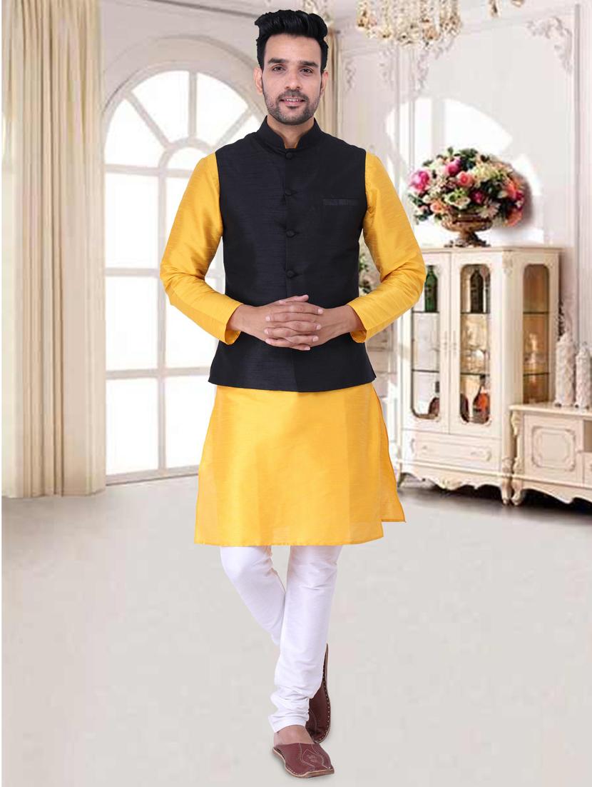 multi colored solid kurta pyjama with nehru jacket - 19702832 - Standard Image - 4