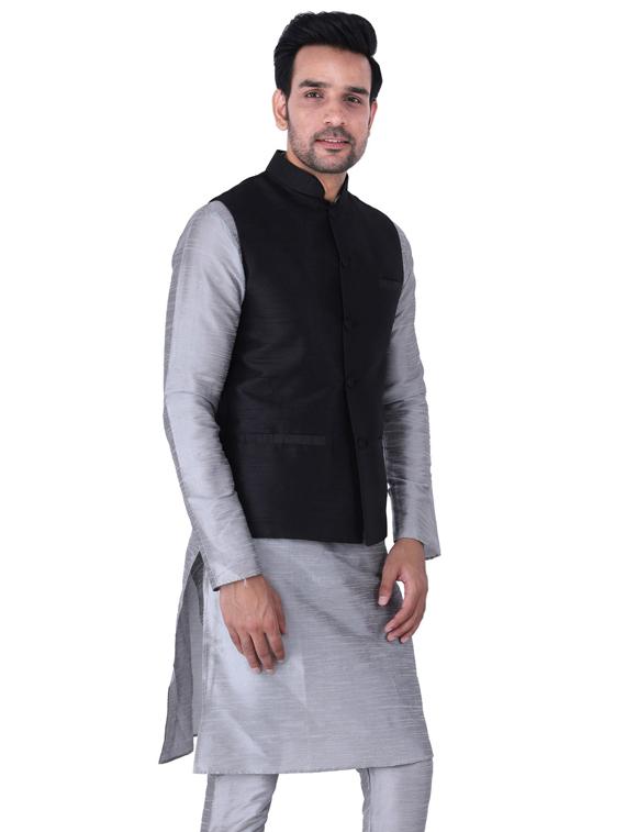 multi colored solid kurta pyjama with nehru jacket - 19702835 - Standard Image - 1