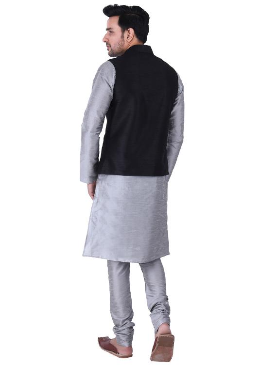 multi colored solid kurta pyjama with nehru jacket - 19702835 - Standard Image - 4