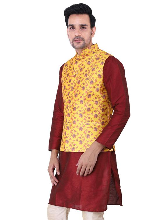 multi colored printed kurta pyjama with nehru jacket - 19702843 - Standard Image - 1