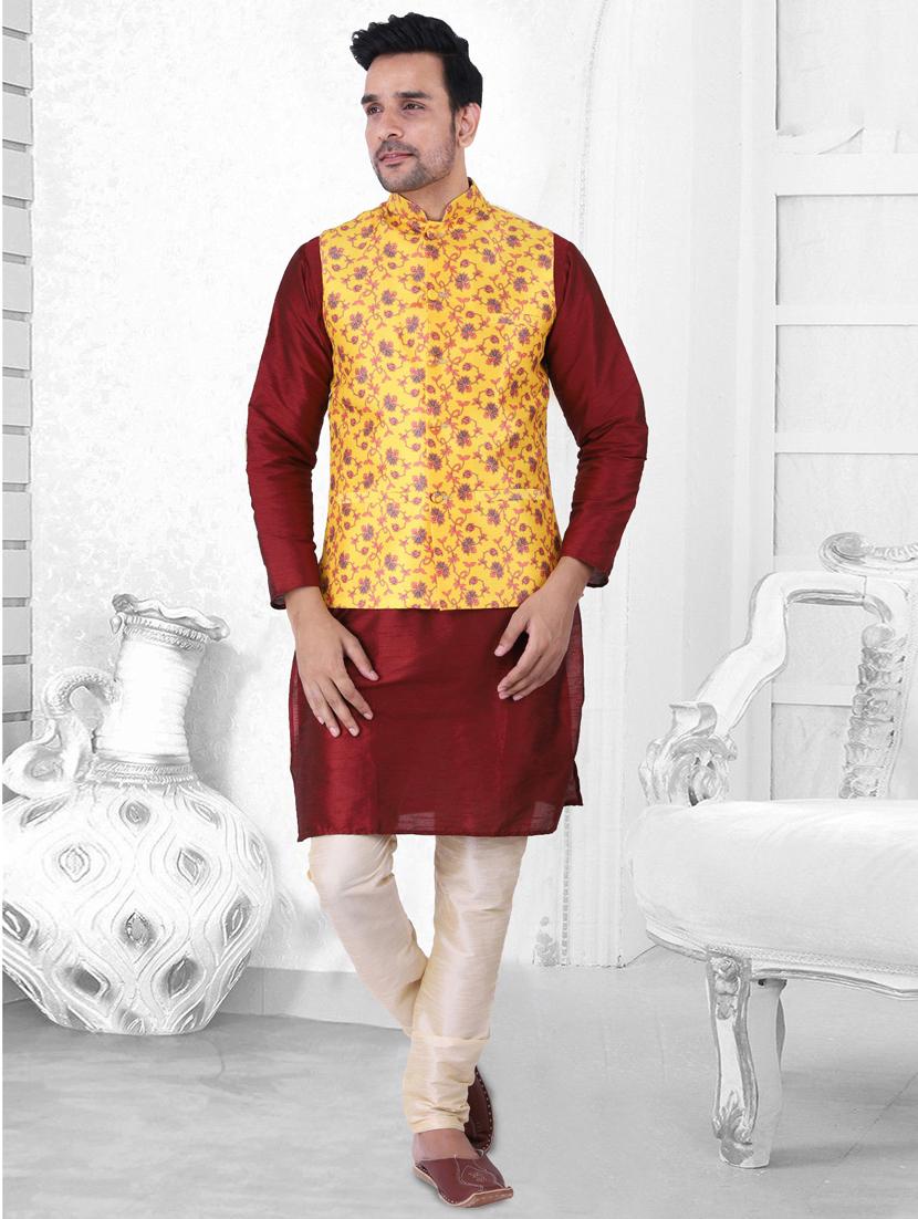 multi colored printed kurta pyjama with nehru jacket - 19702843 - Standard Image - 4