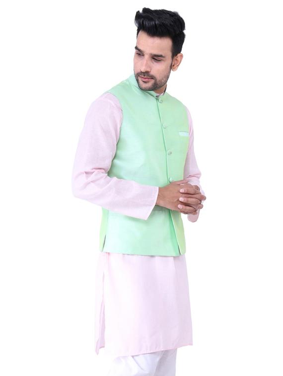 multi colored solid kurta pyjama with nehru jacket - 19702857 - Standard Image - 1