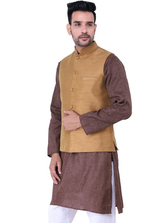 multi colored solid kurta pyjama with nehru jacket - 19702862 - Standard Image - 1