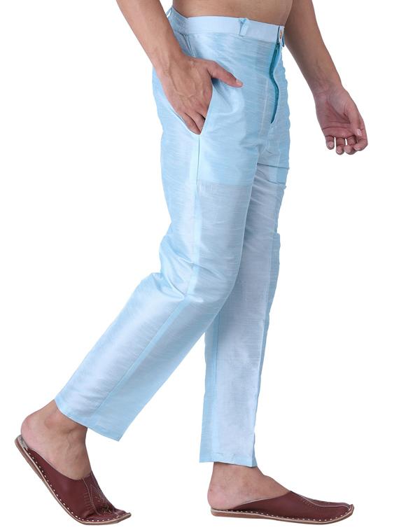 light blue silk flat front casual trousers - 19702993 - Standard Image - 1