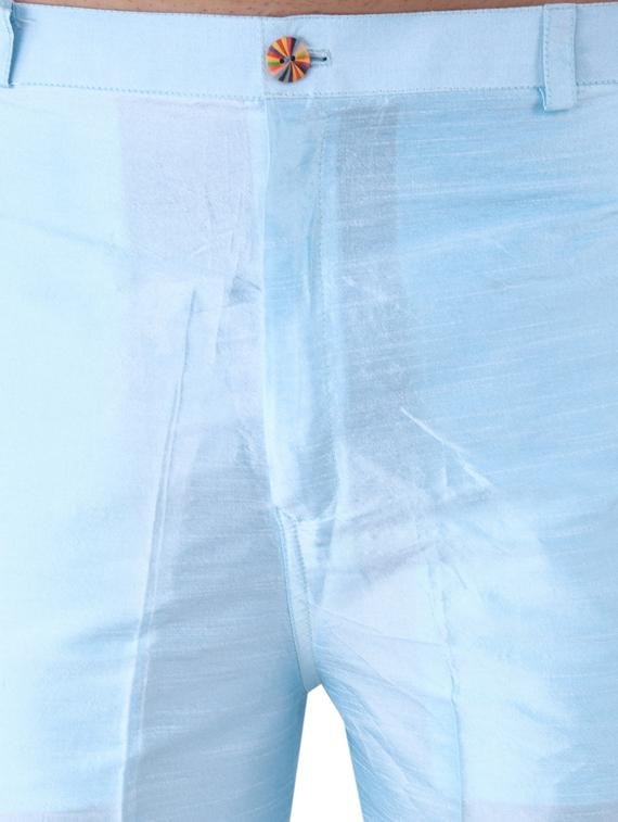 light blue silk flat front casual trousers - 19702993 - Standard Image - 4
